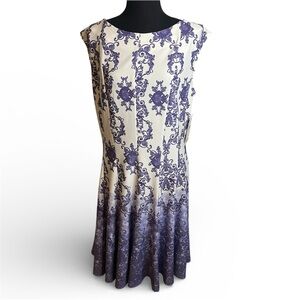 JULIAN TAYLOR Sz 14 A-Line Dress Sleeveless Stretch Midi NWT Purple White Zip